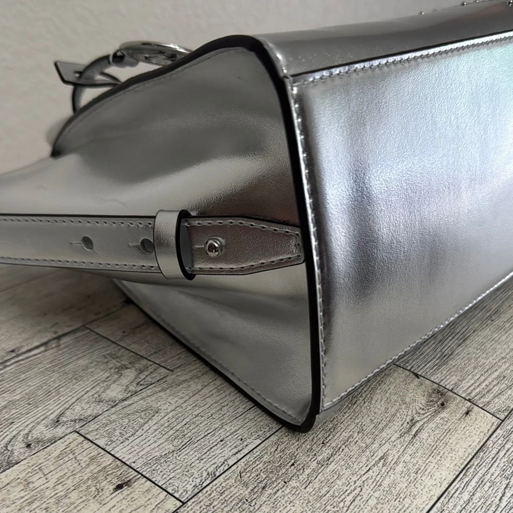 Michael Kors Avril Small Silver Satchel NWT